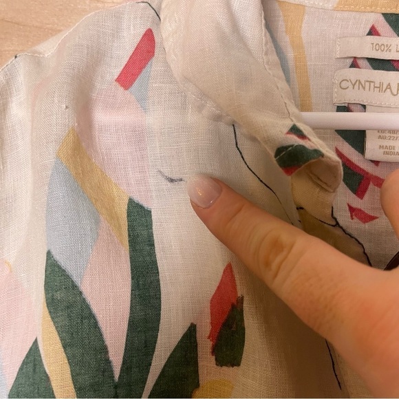 100% Linen blouse 2X  tropical leaf print beach vibes coastal Cynthia Rowley - Picture 6 of 8